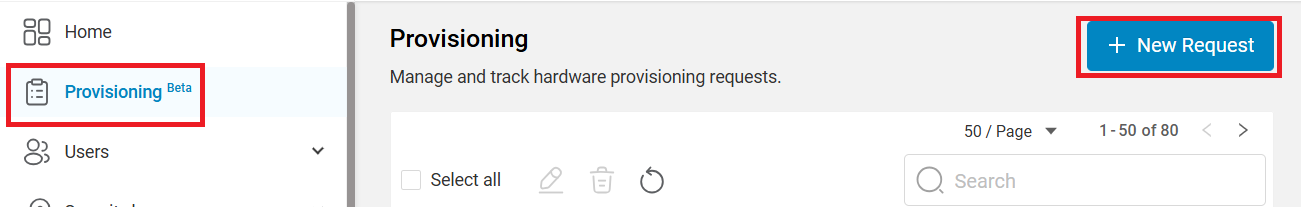 Provisioning - New Request