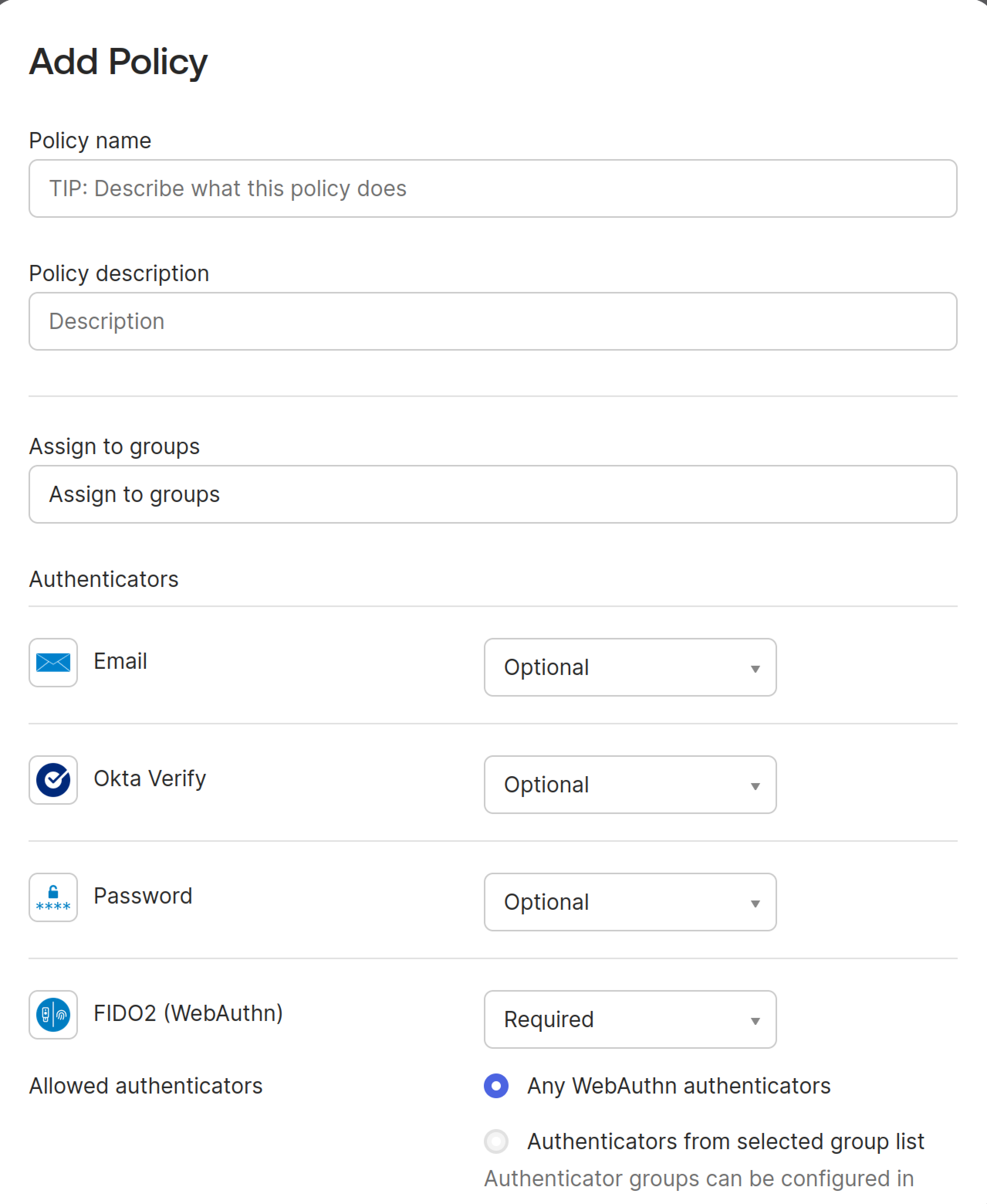 Okta - Configure Enrollment Policy