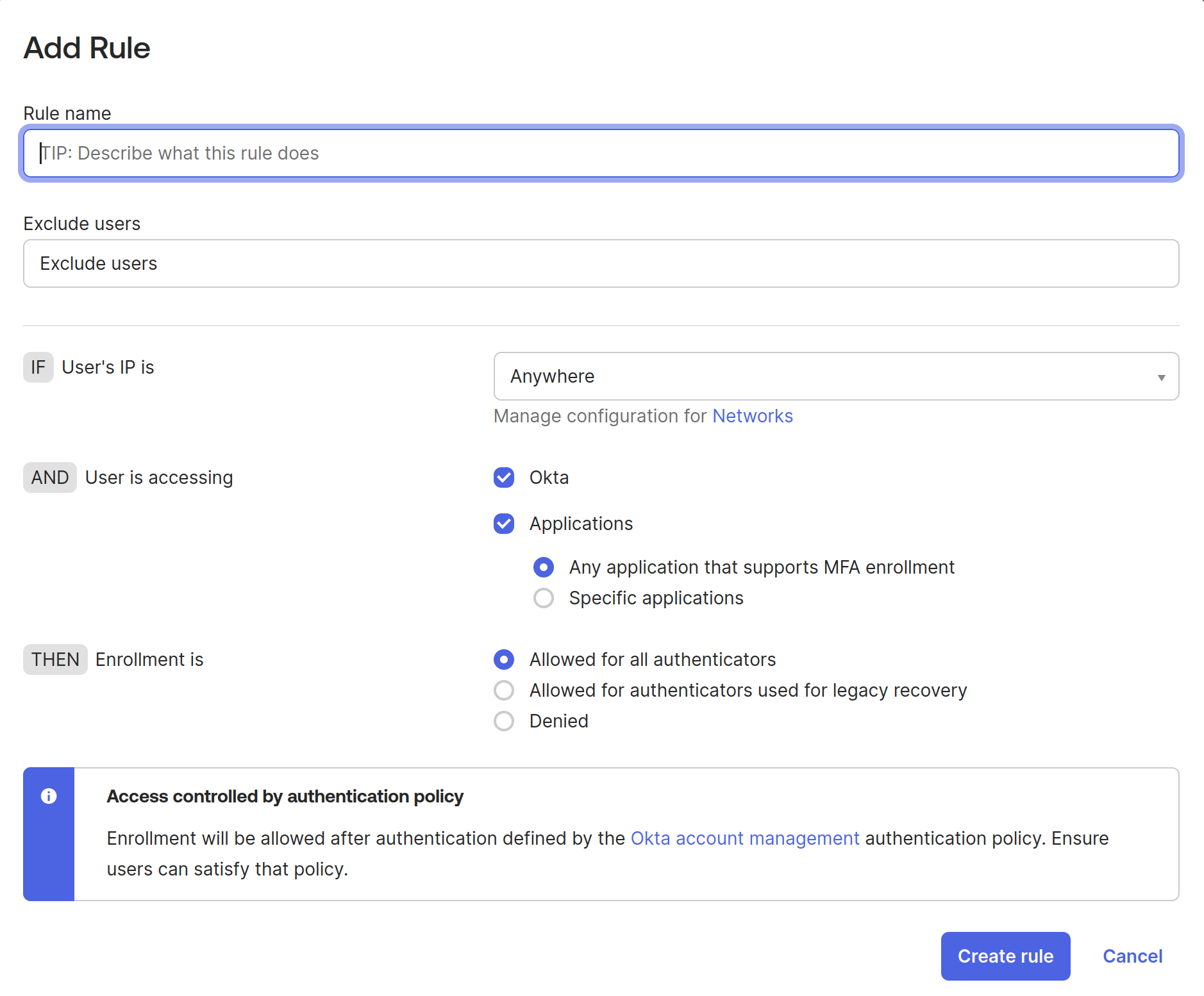 Okta - Create Enrollment Rule
