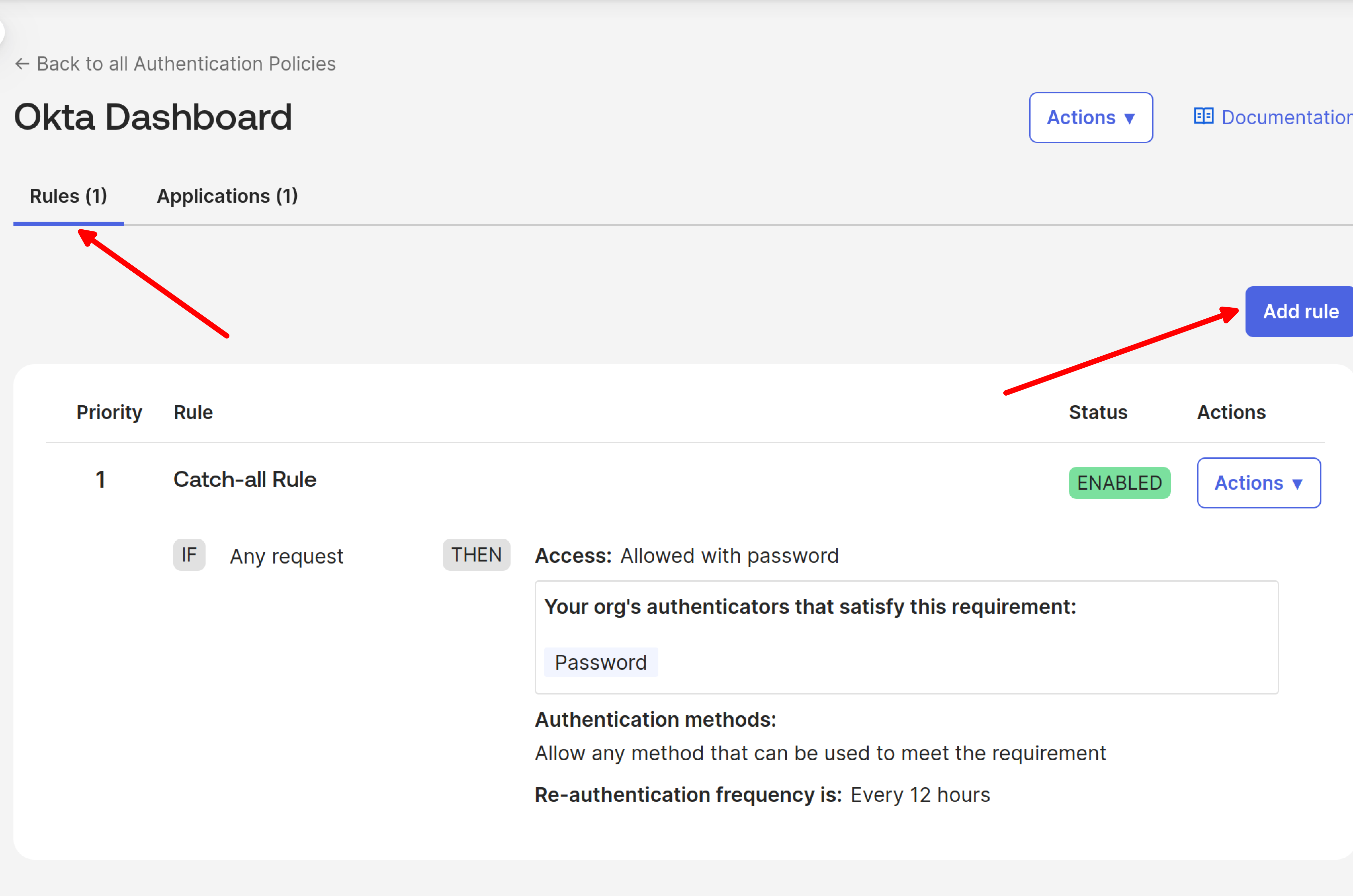 Okta - Add Authentication Rule