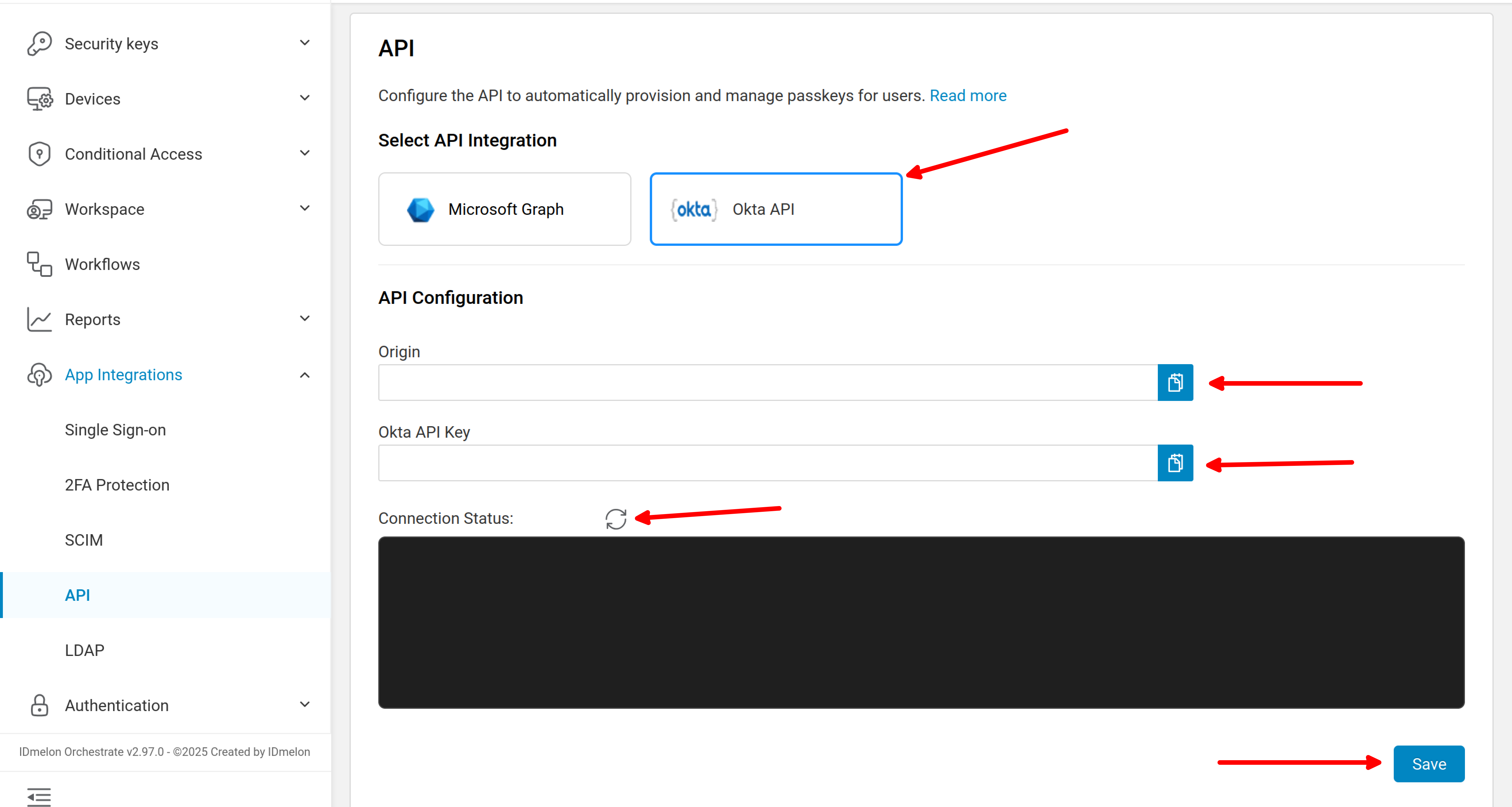 IDmelon Panel - Okta API Configuration