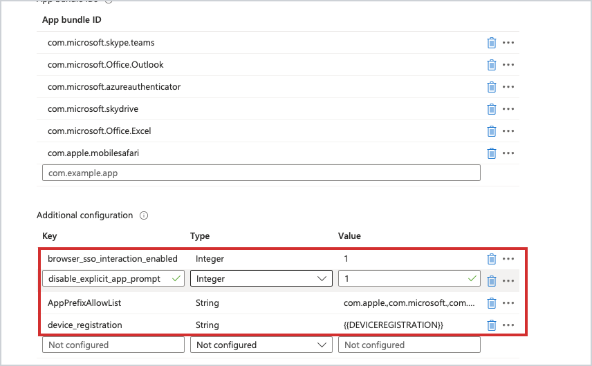 The four Additional configuration keys