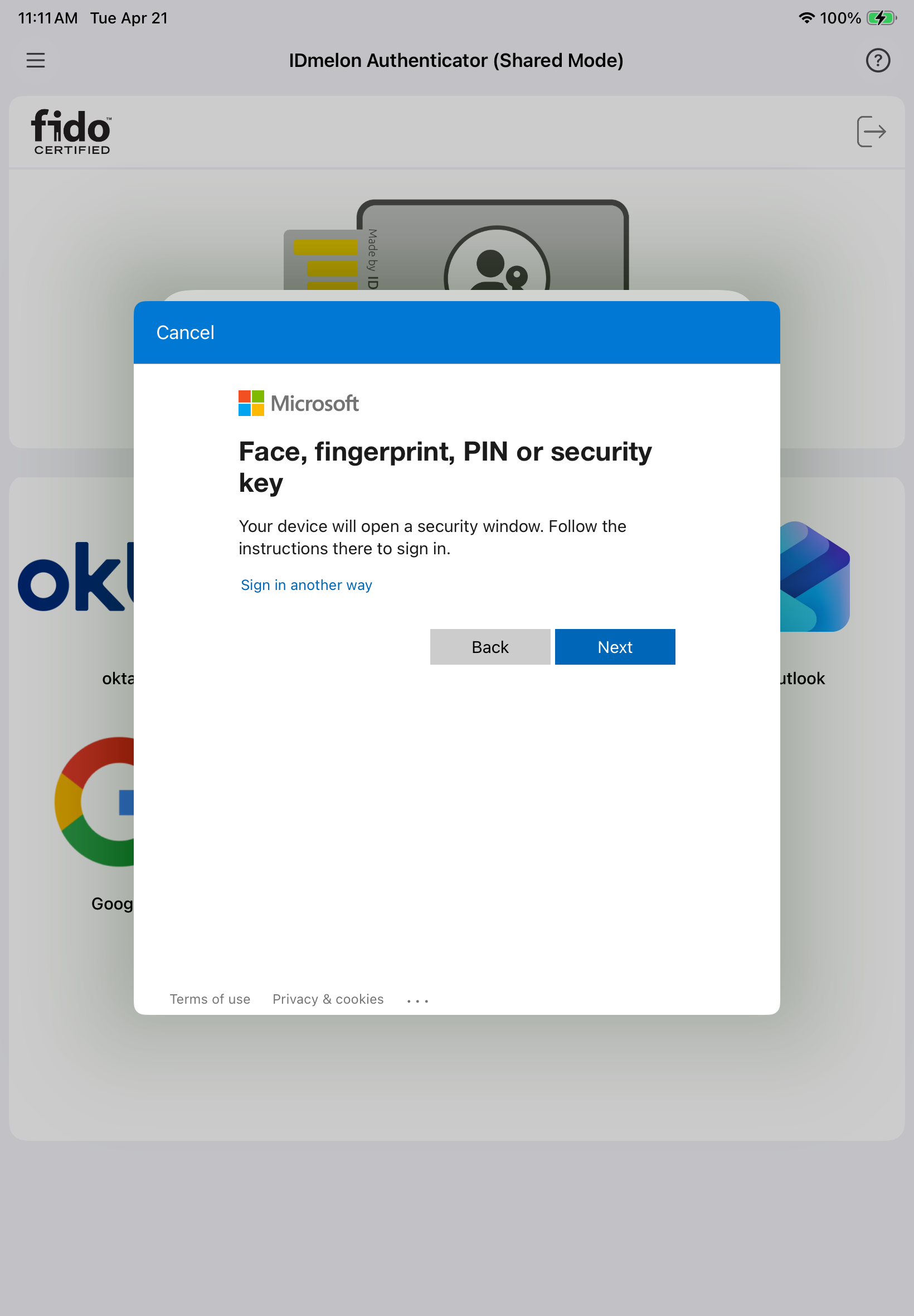 Microsoft sign-in dialog