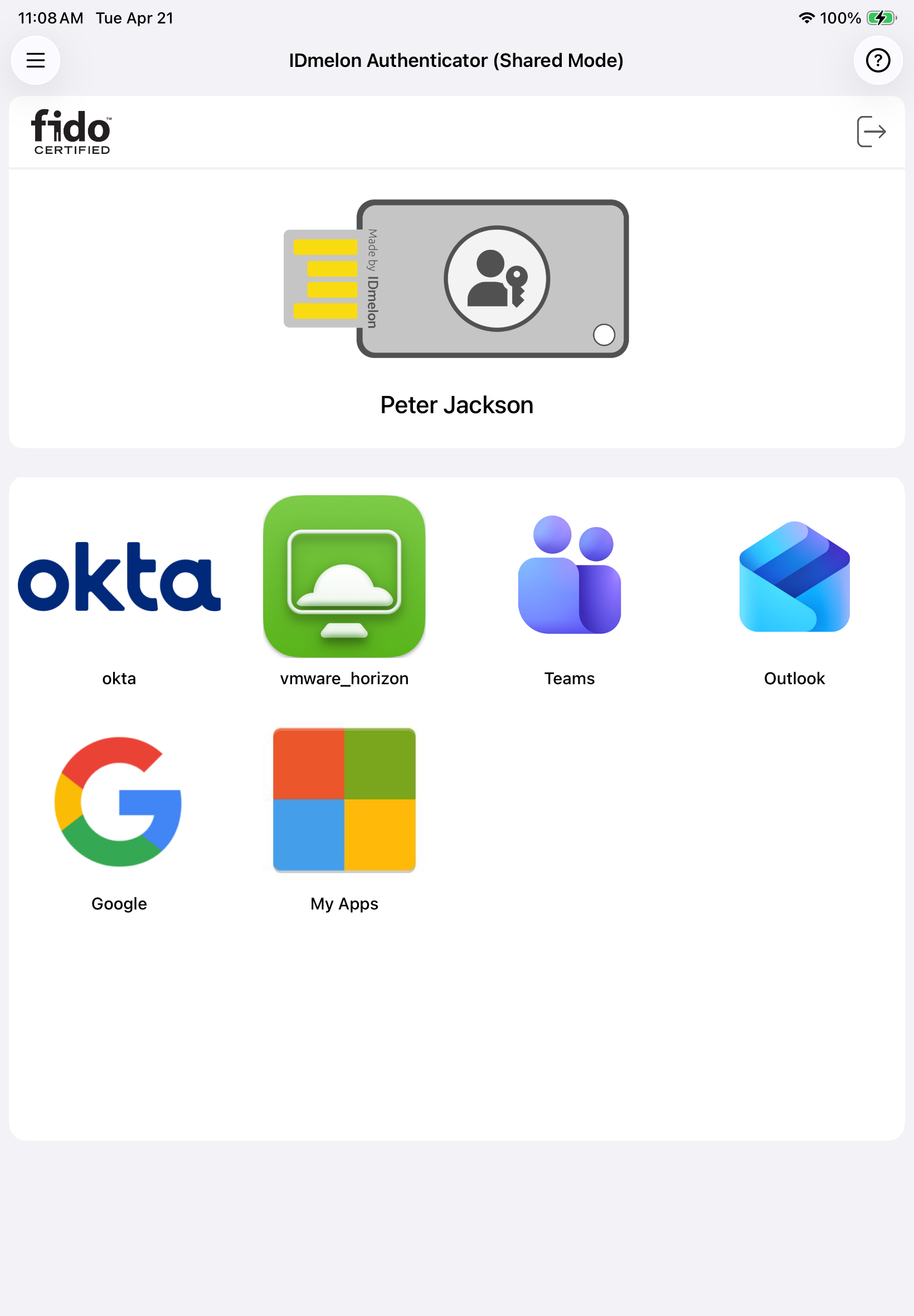 Shared mode home screen after login
