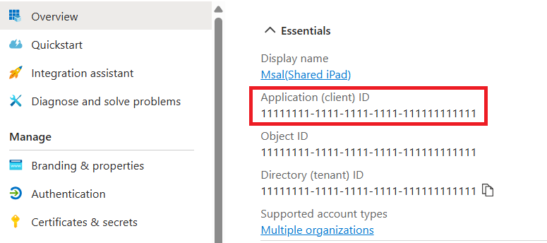 Entra app registration client ID