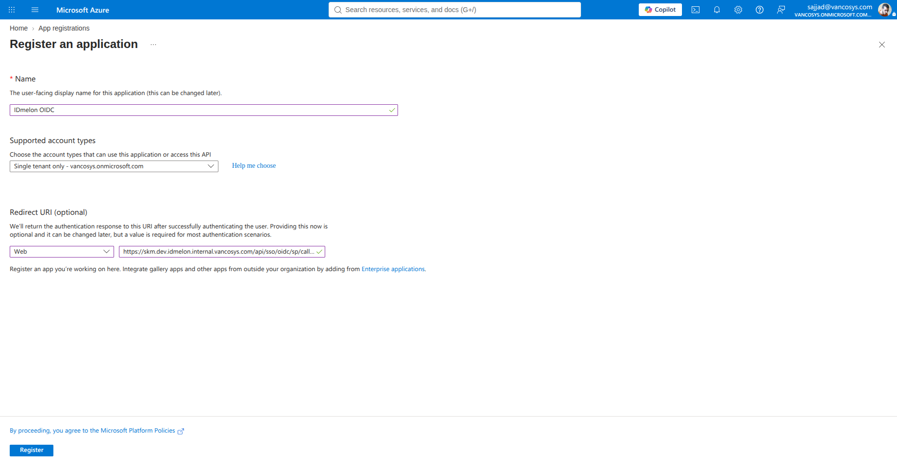 Entra OIDC Window 1