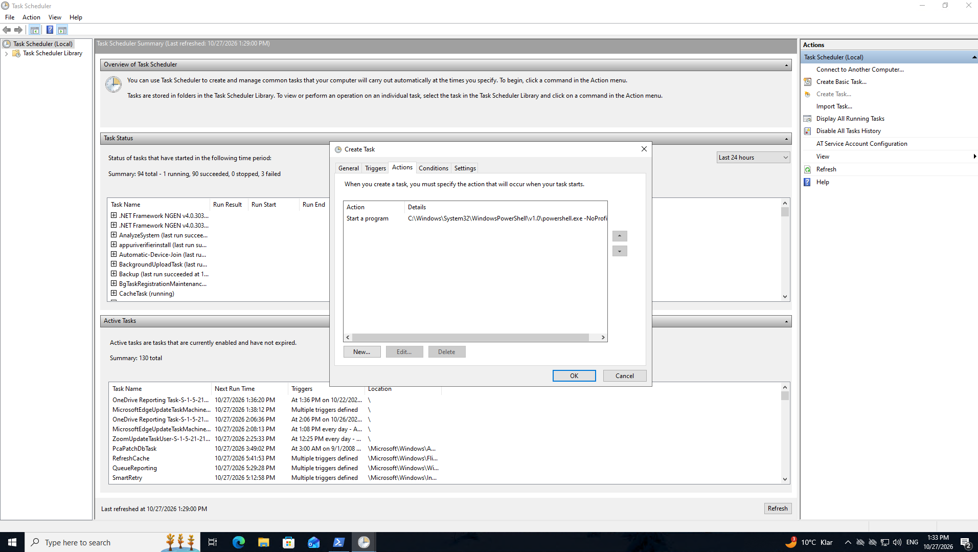 Task Actions tab