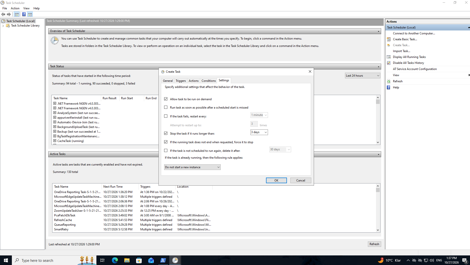 Task Settings tab