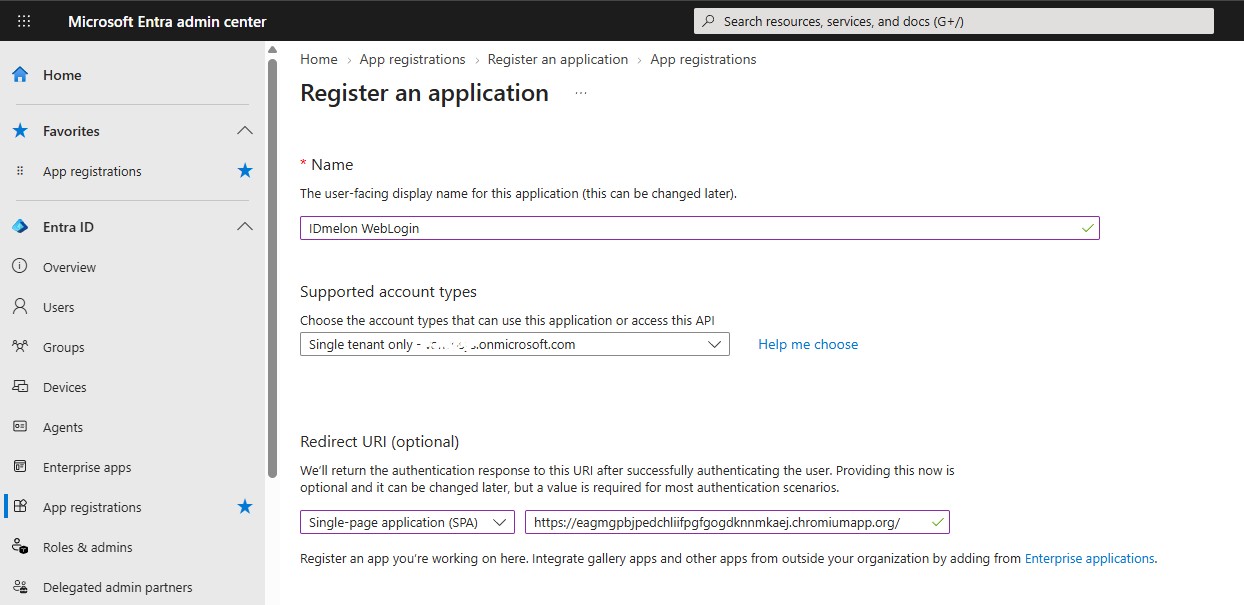 A new app registration for WebLogin in Microsoft Entra