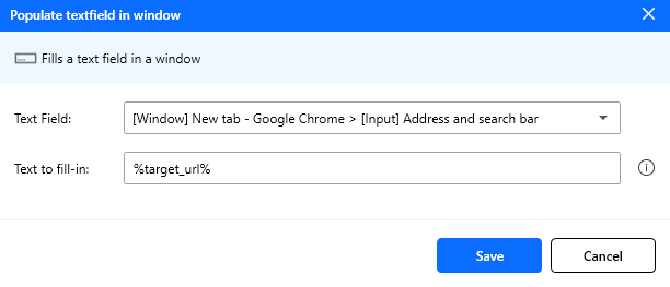 Populate text field action