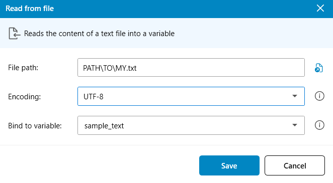 Read text from file action