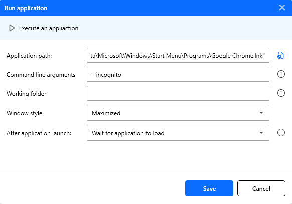 Run application action