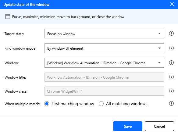 Update state of the window action